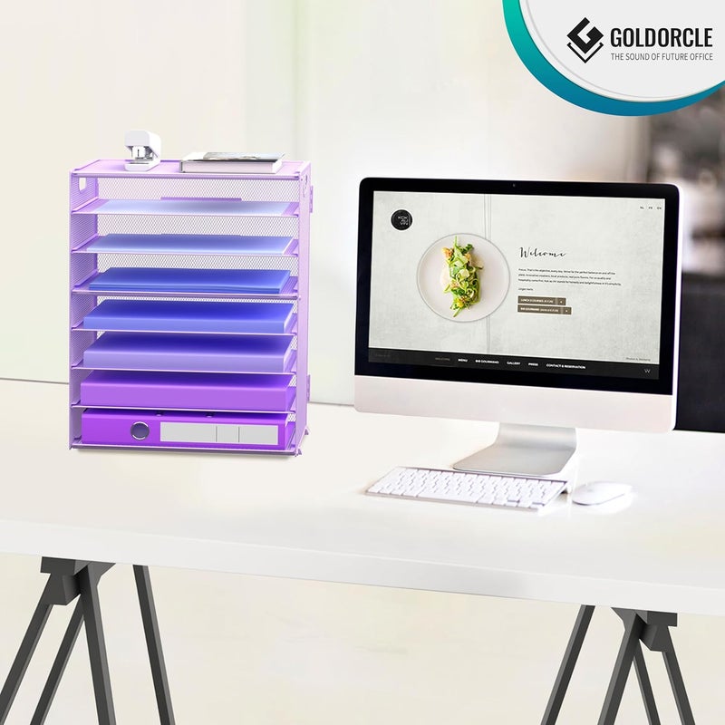 GoldOrcle 8 Tier Paper Letter Tray Organizer with Handles, Mesh Desk File Holder Storage Organization for Home School Classroom & Office (Purple) - Image 5